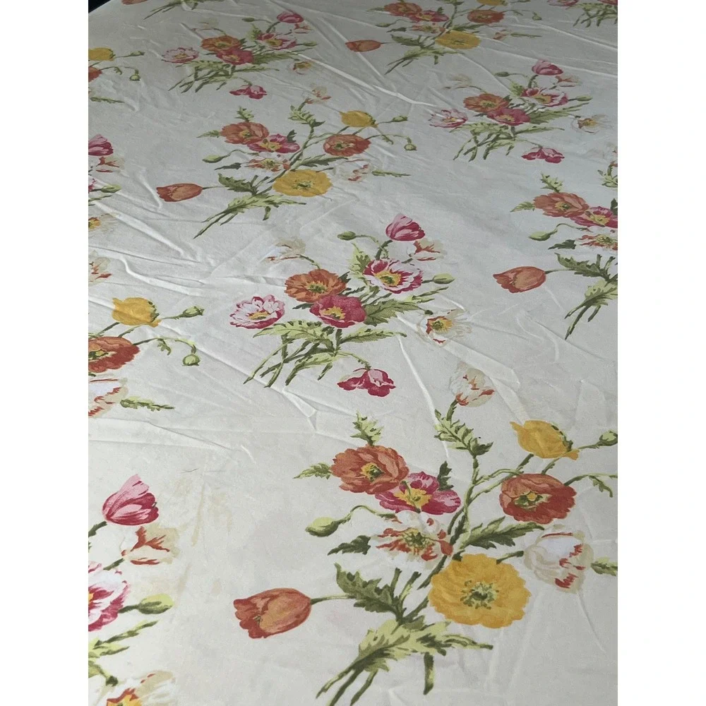 Vintage Floral Poppy Wildflower Button Duvet Cover Cream Multi Full Queen